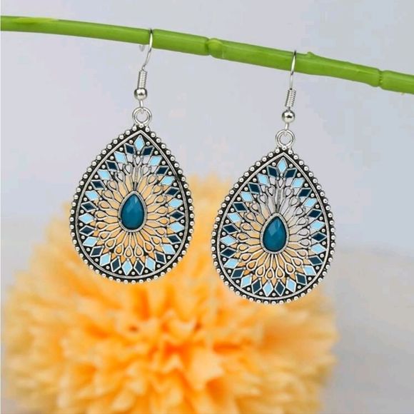 Blue Water Drop Earrings - Picture 3 of 3
